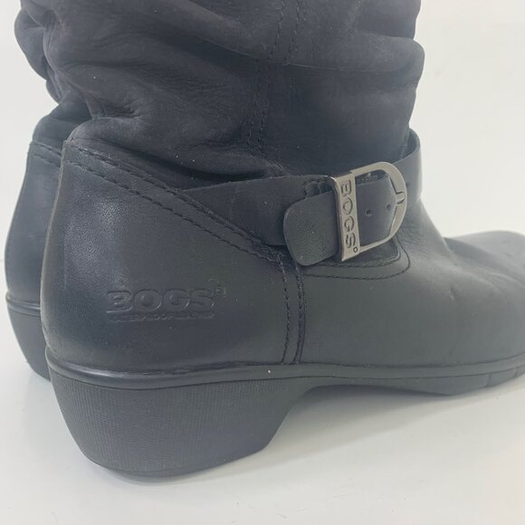 Bogs Cassie Low Black Waterproof Distressed Leather Slouchy Boots Sz 8 Gorpcore - Picture 2 of 10